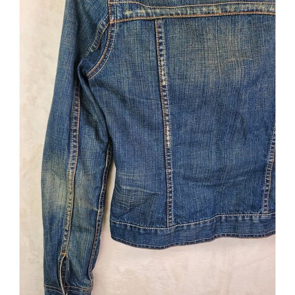 American Eagle Blue Jean Distressed Jacket Denim Trucker Women's Sz Small - Picture 8 of 10